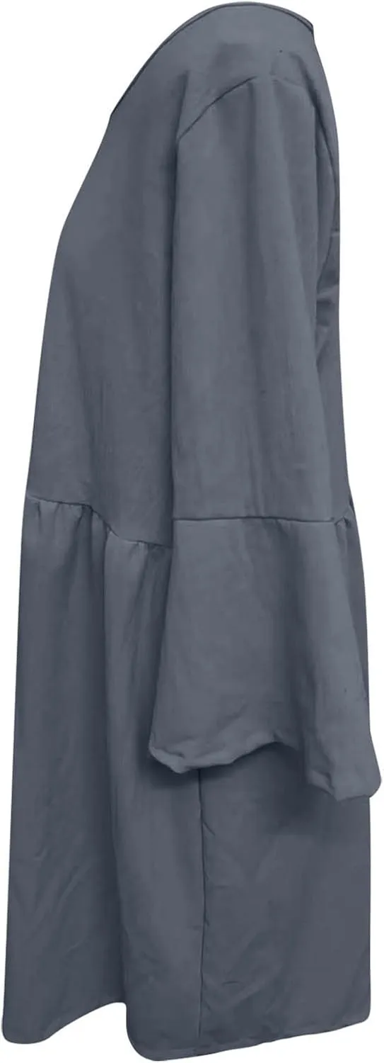 Midi Dress Women Plain 3/4 Sleeve Ruffle Aline Swing Casual Dresses Fashion Trendy 2025 Plus Size Cotton Linen Clothes