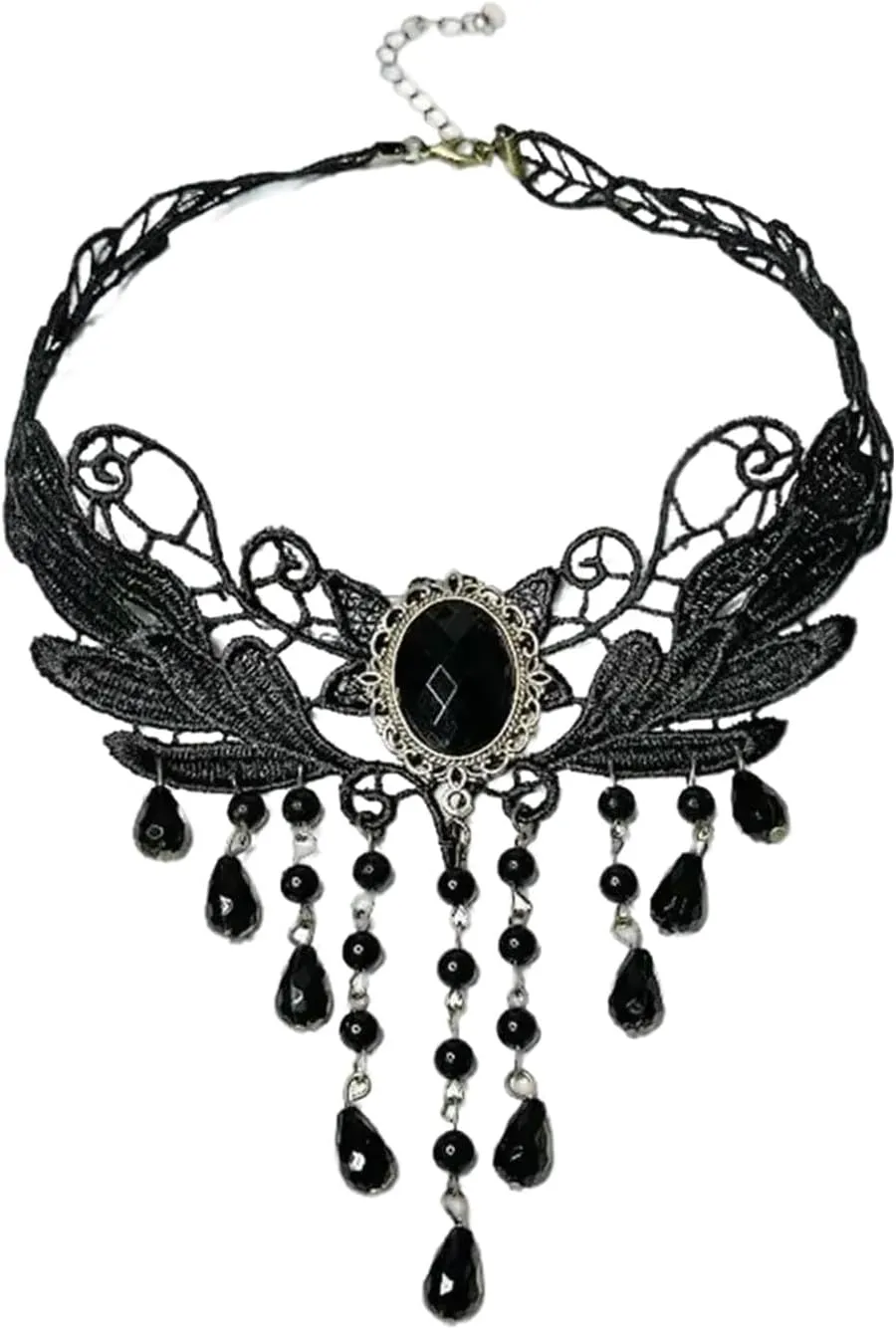 MIFYNN Gothic Black Lace Choker Necklace Vintage Black Crystal Tassel Collar Necklace Punk Vampire Chain Necklace Halloween Costume Jewelry Gifts