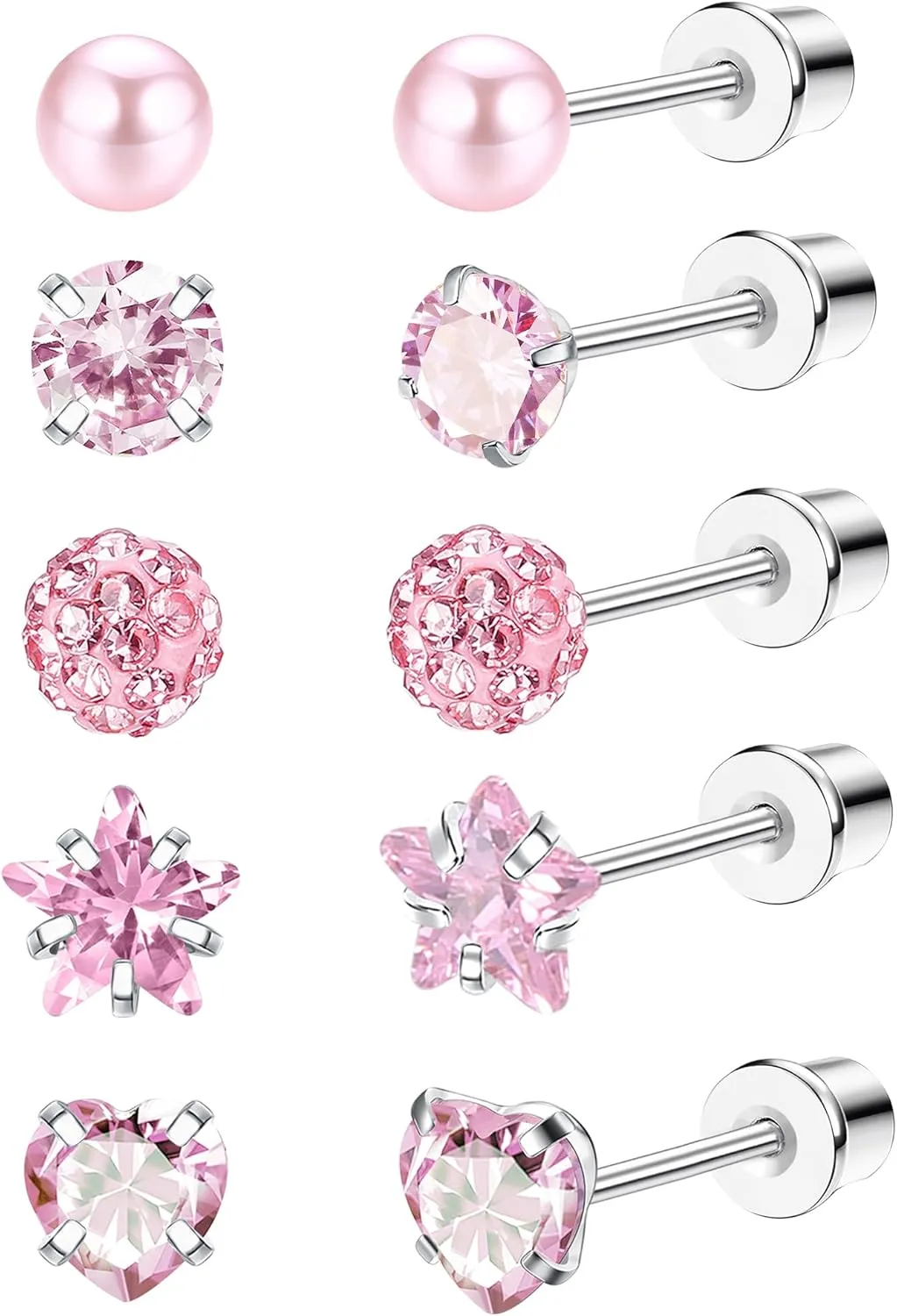 MILACOLATO 5 Pairs G23 Titanium Screw Back Earrings Set for Women, 20G Hypoallergenic Pure Titanium Stud Earrings for Sensitive Ear