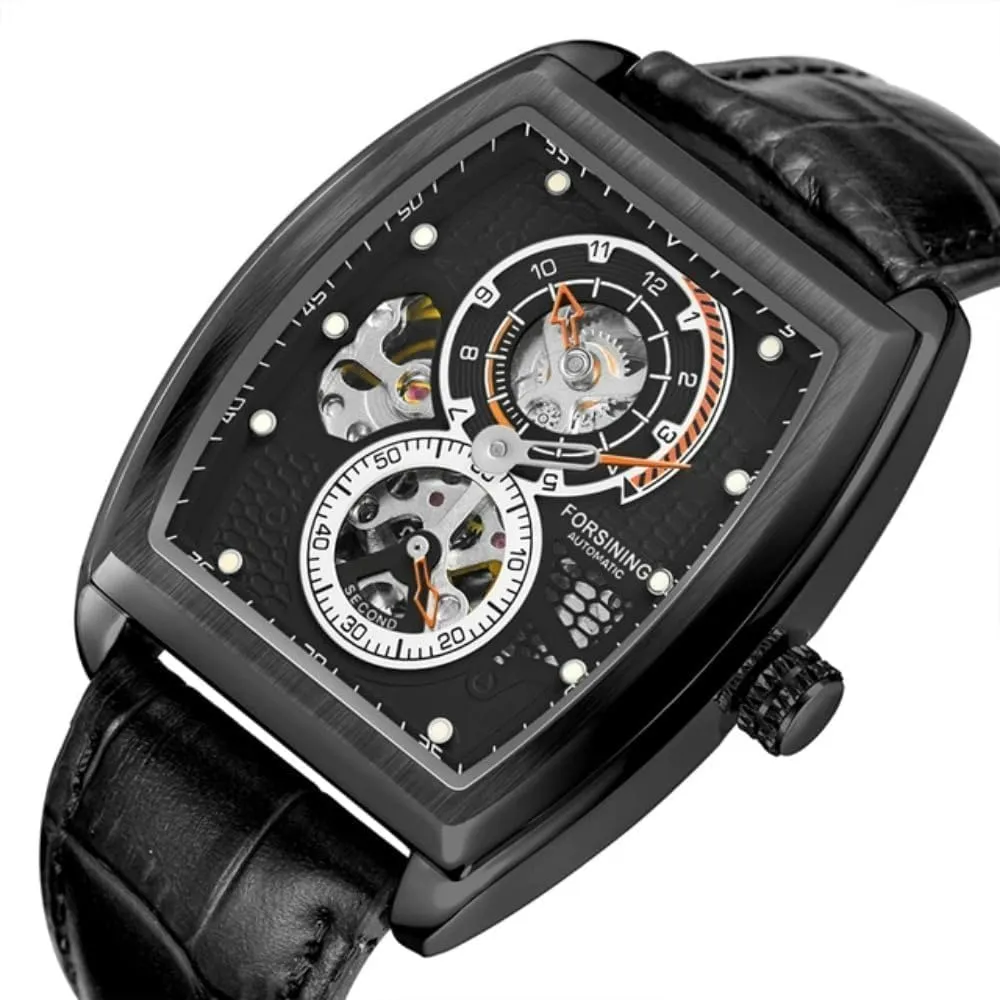 Military Sport Automatic Mechanical Men Watch Flywheel Hollo Disc Skeleton Waterproof Watches Luxury Leather Band Strap Clock for Business Male Wristwatches