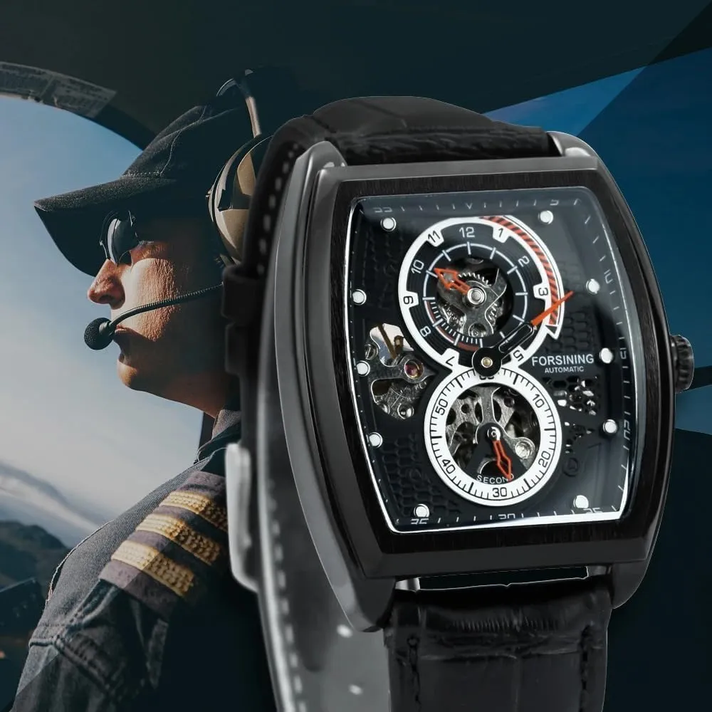 Military Sport Automatic Mechanical Men Watch Flywheel Hollo Disc Skeleton Waterproof Watches Luxury Leather Band Strap Clock for Business Male Wristwatches