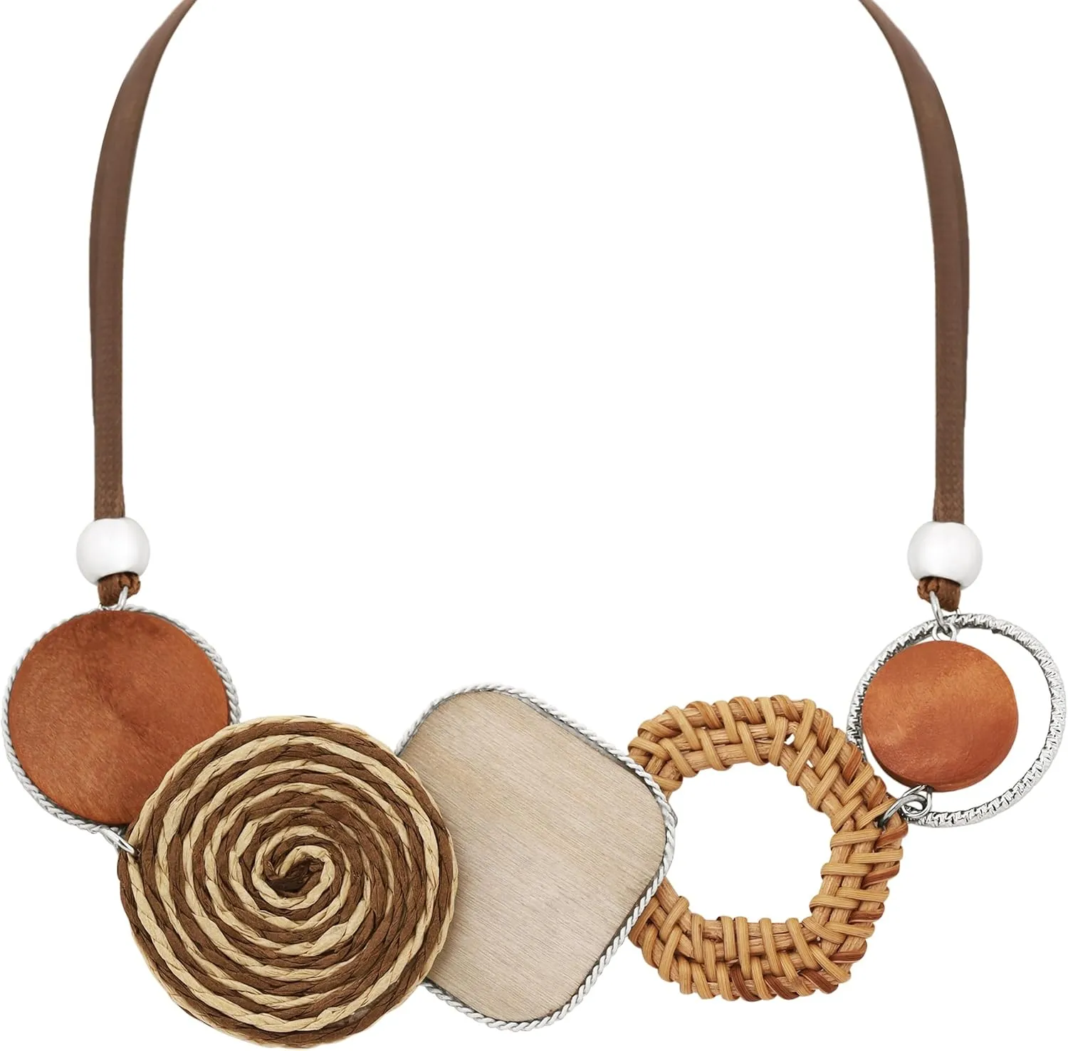 MINACHI Woven Rattan Geometric Choker Necklace, Orange Tone, Stylish Jewelry for Women