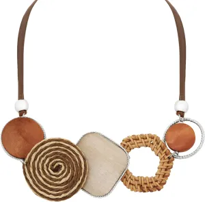 MINACHI Woven Rattan Geometric Choker Necklace, Orange Tone, Stylish Jewelry for Women