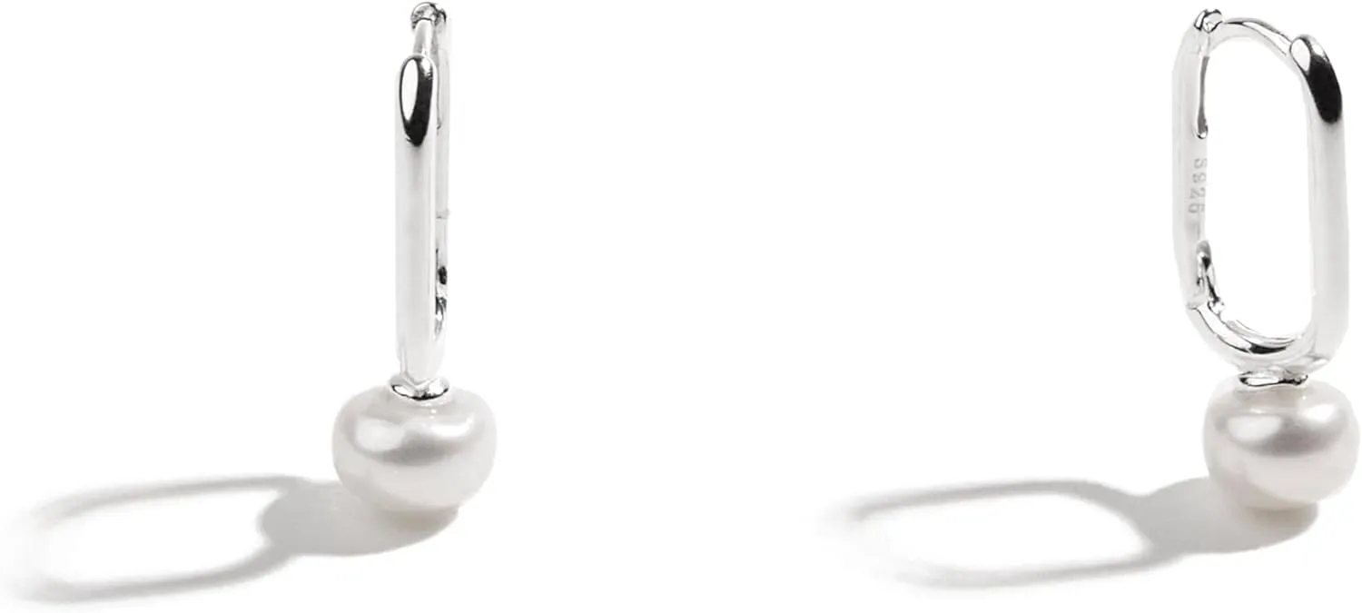 Mini Pearl Hoop Earrings in 925 Silver  Dainty Everyday Earrings with Acrylic Pearl Drop | Small Silver Hoops with Classic Accent