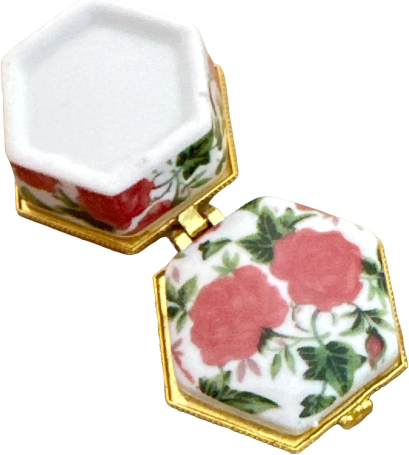 Miniature Porcelain Box with Hinged Lid - Jewelry, Trinkets, Mementos, Keepsakes - Arrives in Velvet Drawstring Bag (Pink, Vintage)