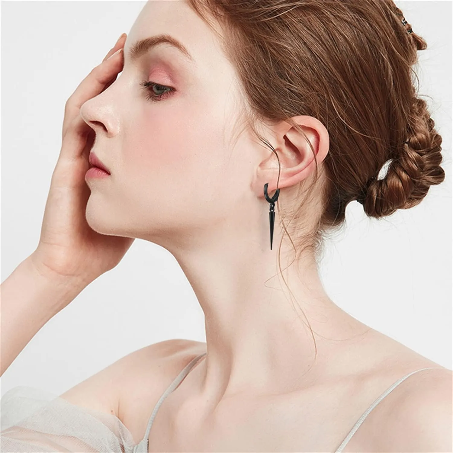 Minimalist Punk Silver Hypoallergenic Spike Huggie Hoops Earrings Black Tiny Geometric Triangle Cone Dangle Drop Hoop Earrings for Women Men Statement Jewelry Gifts