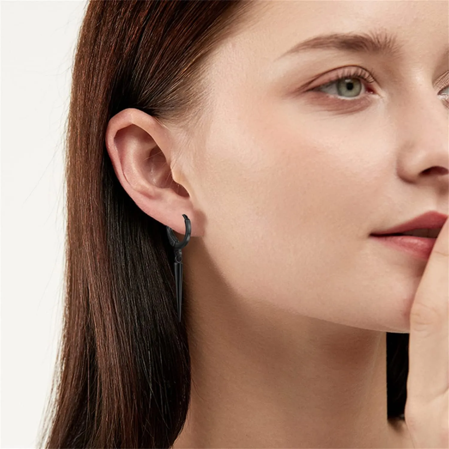Minimalist Punk Silver Hypoallergenic Spike Huggie Hoops Earrings Black Tiny Geometric Triangle Cone Dangle Drop Hoop Earrings for Women Men Statement Jewelry Gifts