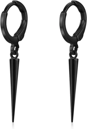 Minimalist Punk Silver Hypoallergenic Spike Huggie Hoops Earrings Black Tiny Geometric Triangle Cone Dangle Drop Hoop Earrings for Women Men Statement Jewelry Gifts