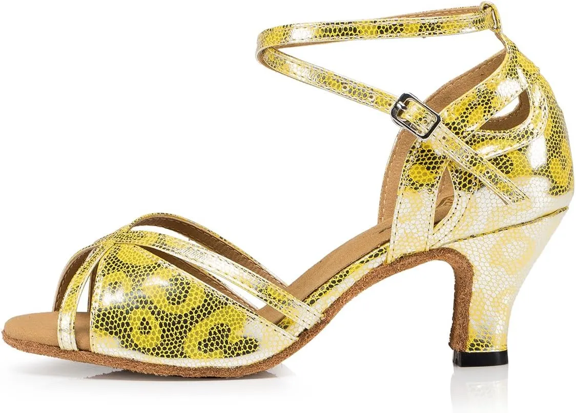 Minishion L202 Women's Flare Heel PU Leather Latin Salsa Ballroom Dance Shoes