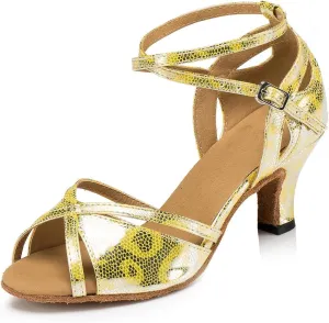 Minishion L202 Women's Flare Heel PU Leather Latin Salsa Ballroom Dance Shoes