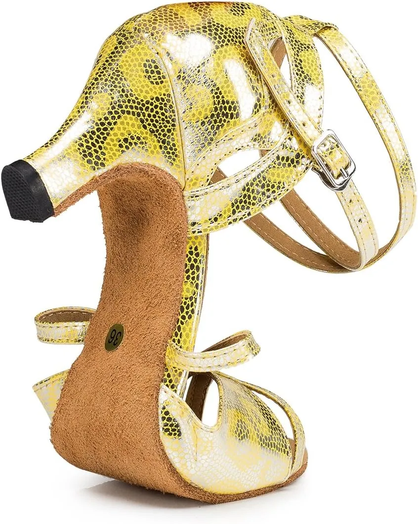 Minishion L202 Women's Flare Heel PU Leather Latin Salsa Ballroom Dance Shoes