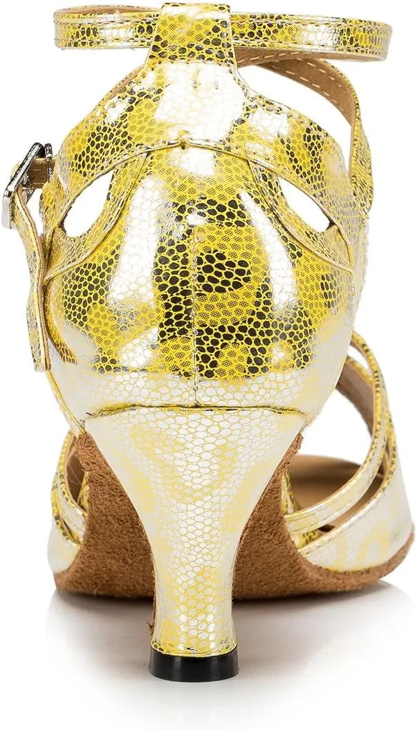 Minishion L202 Women's Flare Heel PU Leather Latin Salsa Ballroom Dance Shoes