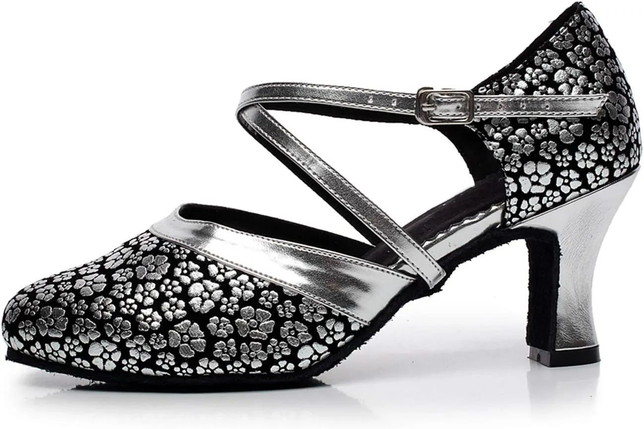 Minishion QJ7044 Women's Floral Synthetic Latin Salsa Tango Dance Shoes
