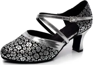 Minishion QJ7044 Women's Floral Synthetic Latin Salsa Tango Dance Shoes