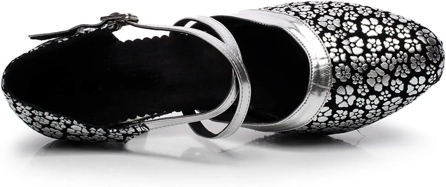 Minishion QJ7044 Women's Floral Synthetic Latin Salsa Tango Dance Shoes