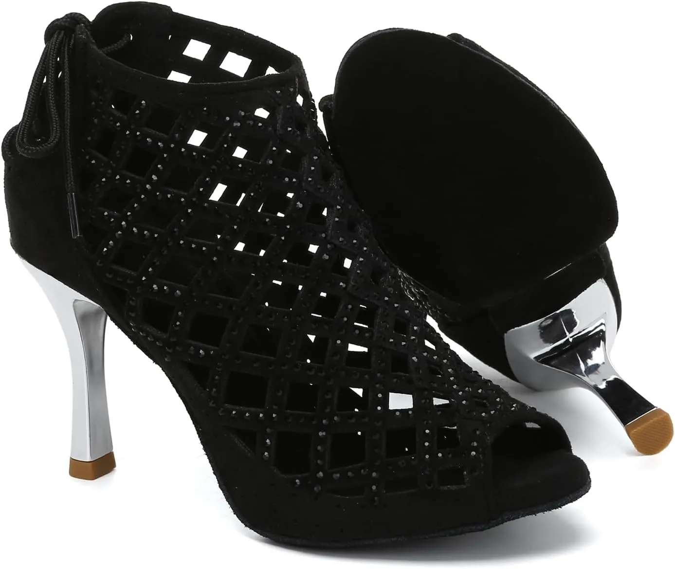 Minishion Women's Latin Salsa Cut-Out Ballroom Dance Shoes Evening Ankle Sandal Boots