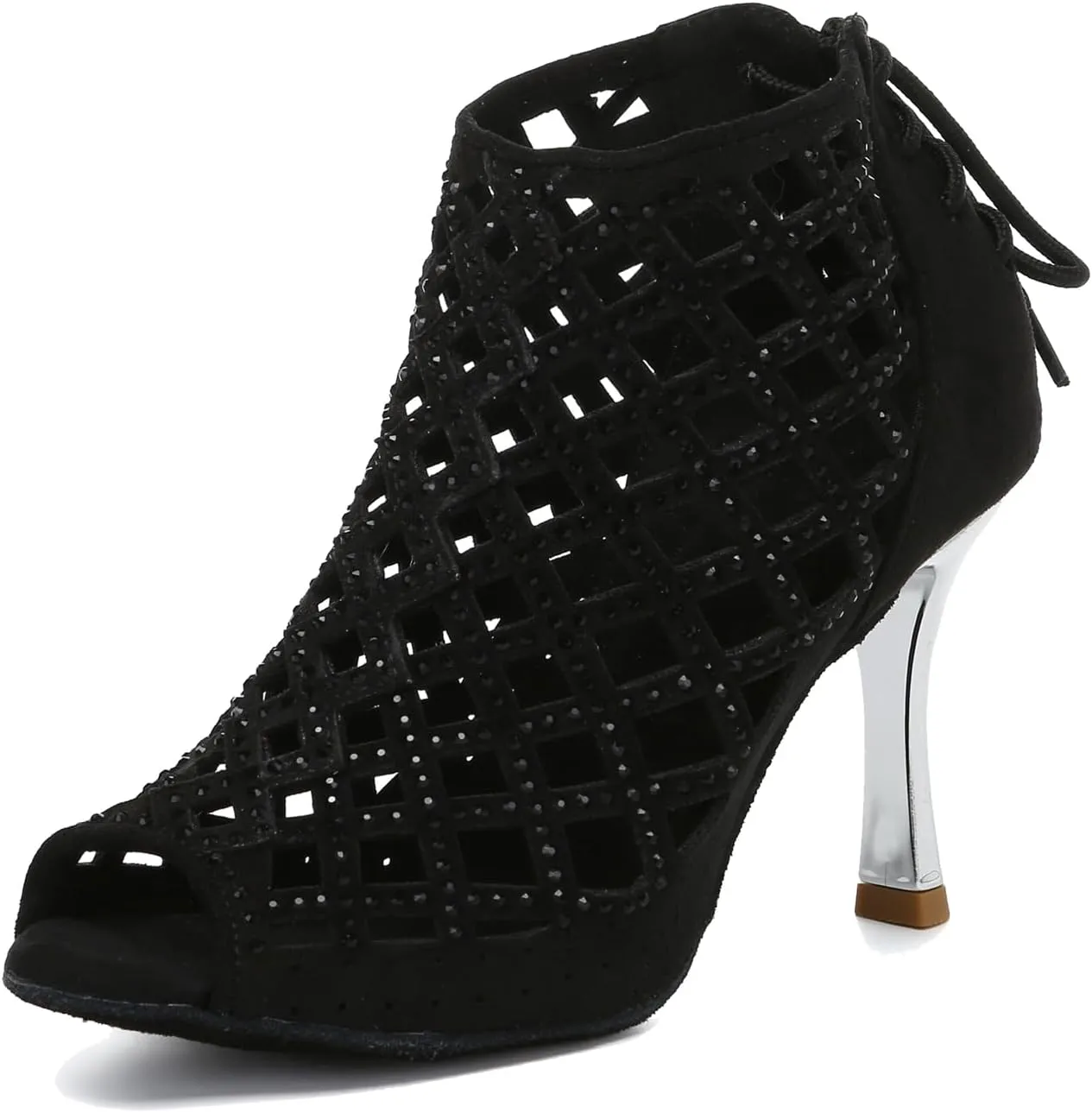 Minishion Women's Latin Salsa Cut-Out Ballroom Dance Shoes Evening Ankle Sandal Boots