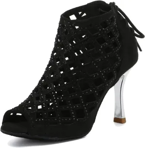 Minishion Women's Latin Salsa Cut-Out Ballroom Dance Shoes Evening Ankle Sandal Boots