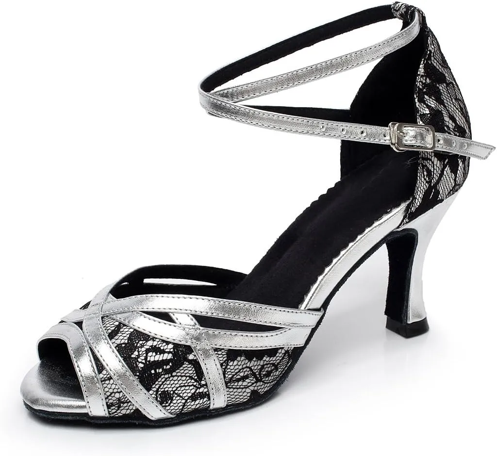 Minishion Women's Style QJ6207 Cross Strap Lace Latin Ballroom Dance Shoes