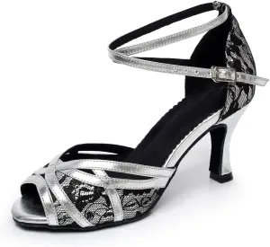 Minishion Women's Style QJ6207 Cross Strap Lace Latin Ballroom Dance Shoes