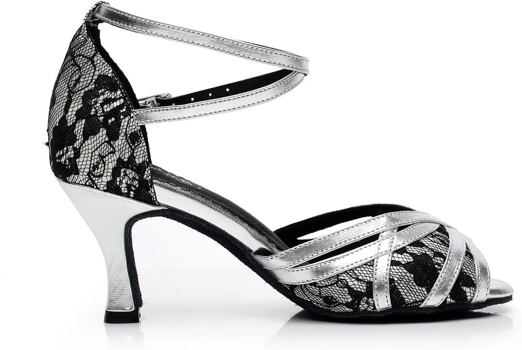 Minishion Women's Style QJ6207 Cross Strap Lace Latin Ballroom Dance Shoes
