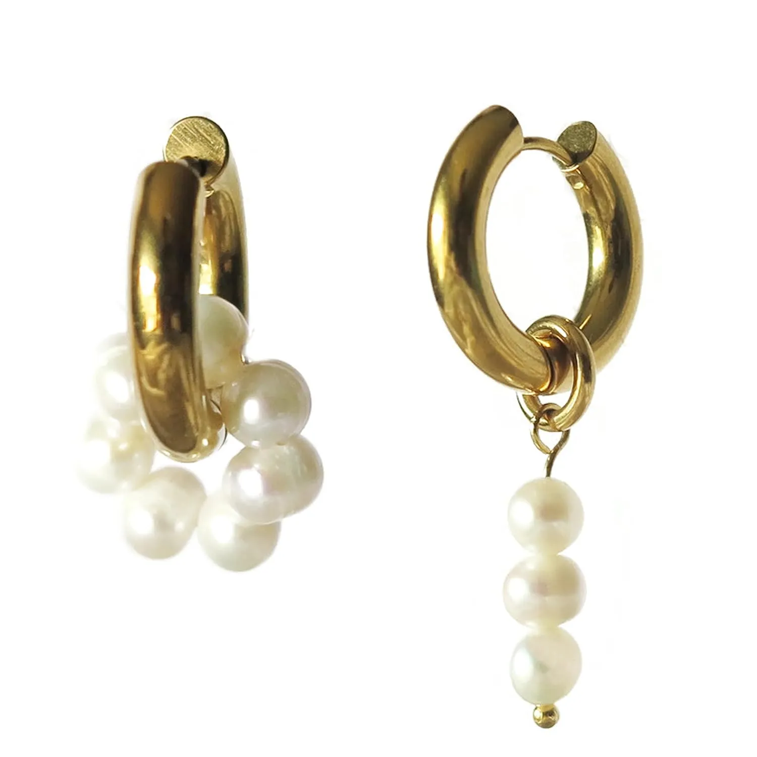 Mismatched Genuine Freshwater Pearl Stainless Steel 18K Real Gold Plated Waterproof Anti Fading Color Hypoallergenic Simple Drop Earrings Handmade In USA