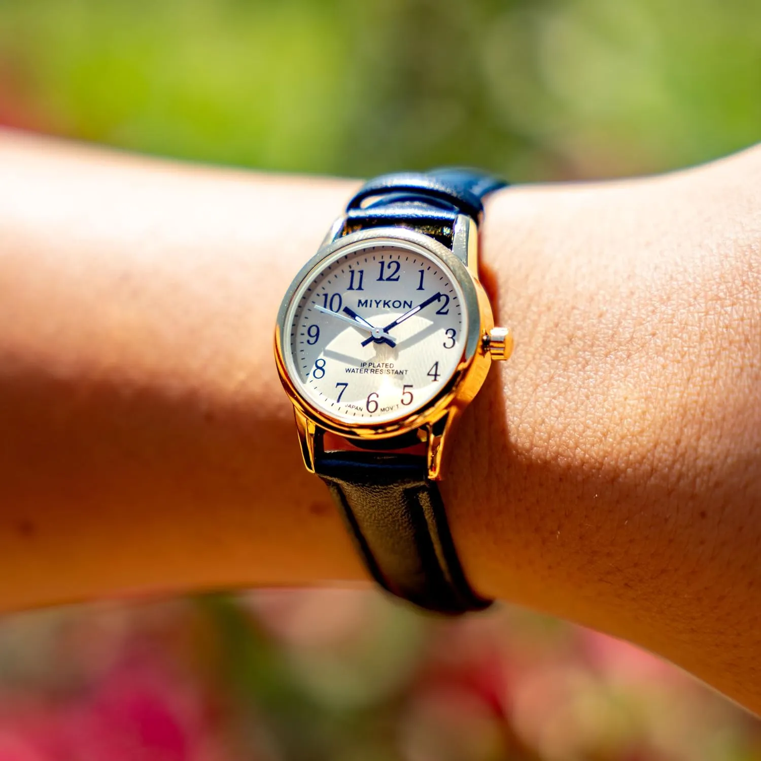 Miykon Ladies Watches for Women - Dainty Analog Womens Watches for Small Wrists with Genuine Leather Strap, Easy Reader Nurse Watch with Second Hand - Ion Polished, Japan Quartz, Waterproof to 100ft