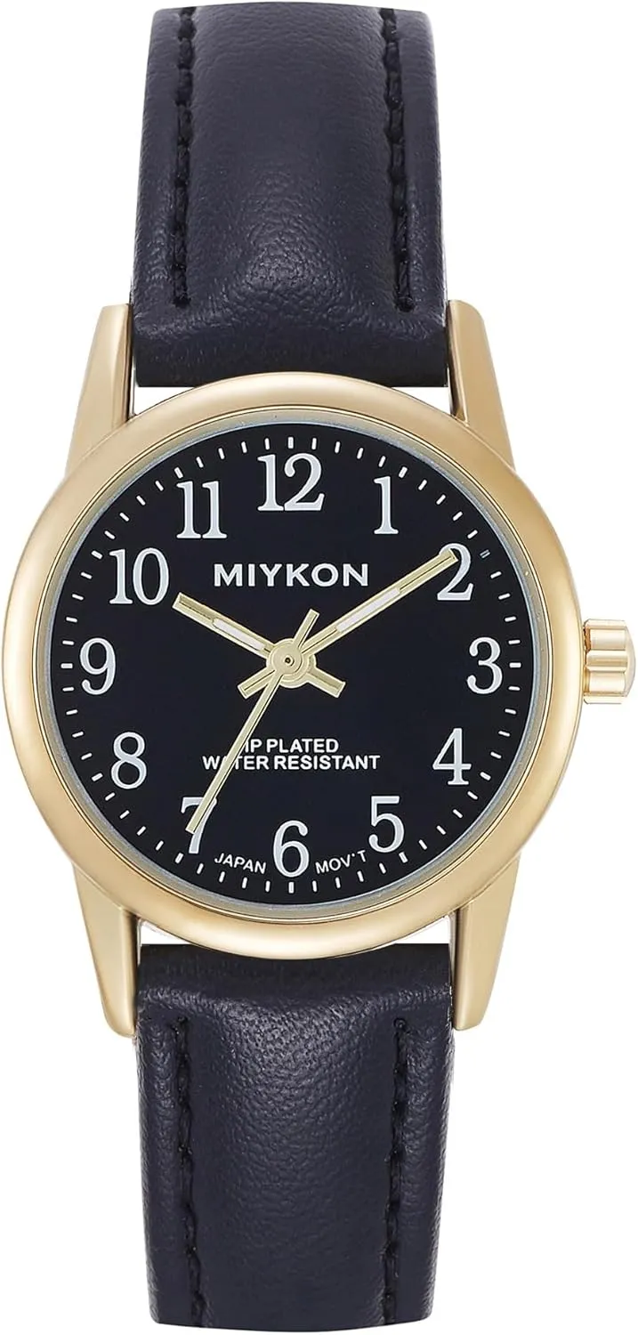 Miykon Ladies Watches for Women - Dainty Analog Womens Watches for Small Wrists with Genuine Leather Strap, Easy Reader Nurse Watch with Second Hand - Ion Polished, Japan Quartz, Waterproof to 100ft