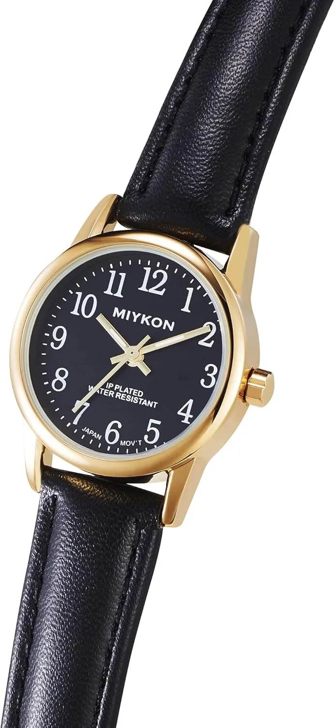 Miykon Ladies Watches for Women - Dainty Analog Womens Watches for Small Wrists with Genuine Leather Strap, Easy Reader Nurse Watch with Second Hand - Ion Polished, Japan Quartz, Waterproof to 100ft