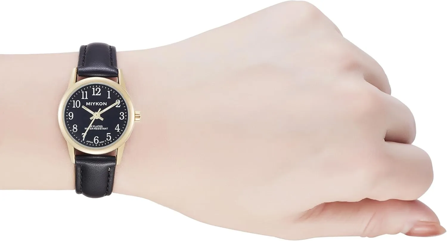 Miykon Ladies Watches for Women - Dainty Analog Womens Watches for Small Wrists with Genuine Leather Strap, Easy Reader Nurse Watch with Second Hand - Ion Polished, Japan Quartz, Waterproof to 100ft