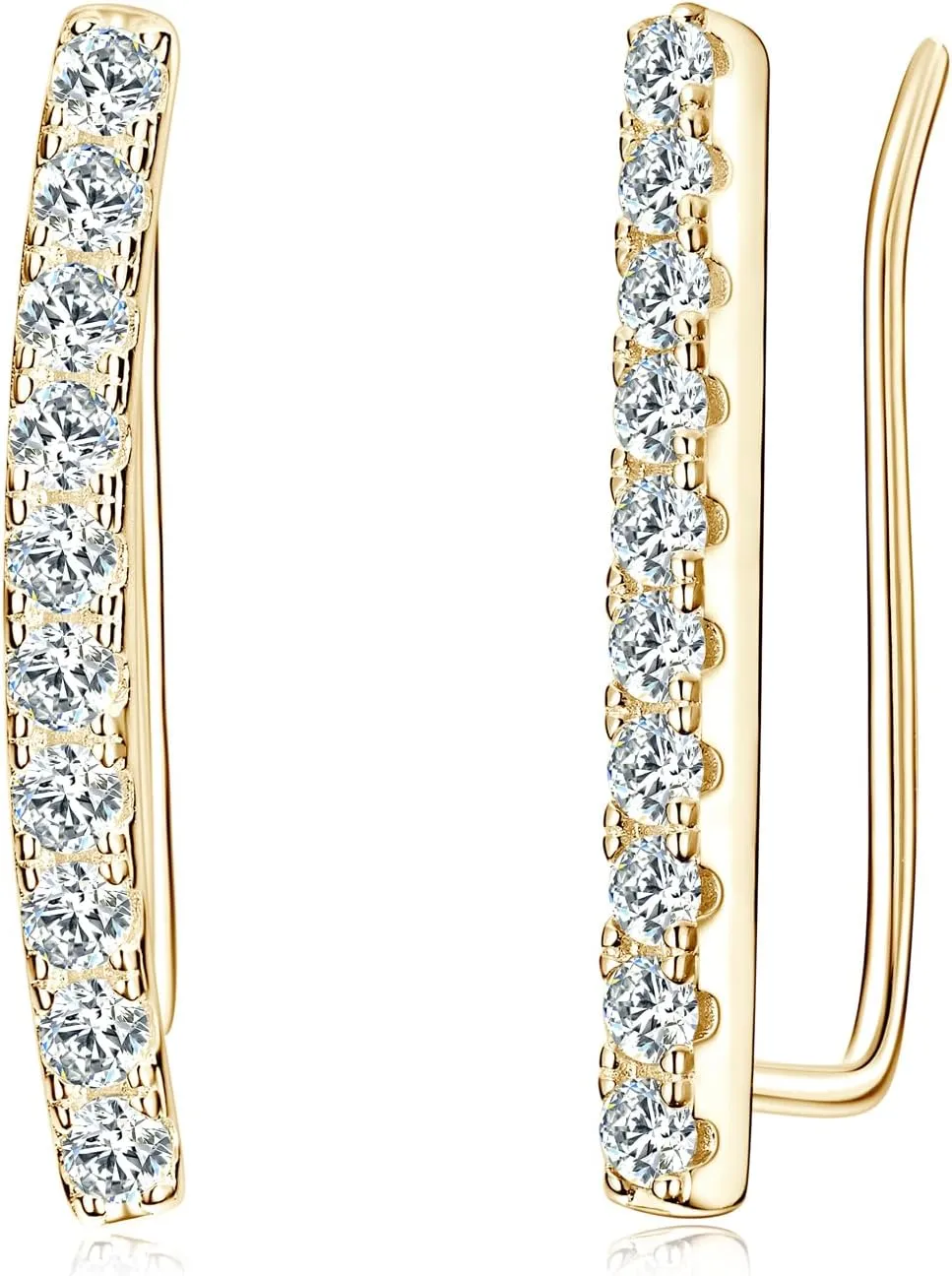 Moissanite Earring for Women Dainty Ear Climber Earrings 925 Sterling Silver Hypoallergenic Brilliant Round Cut Imitation- diamond Ear Cuffs Crawler Bar Earrings Jewelry Gifts