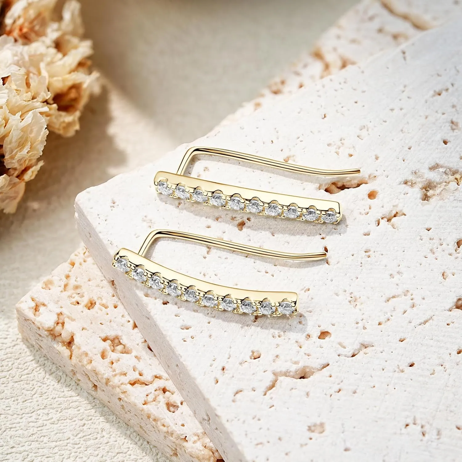 Moissanite Earring for Women Dainty Ear Climber Earrings 925 Sterling Silver Hypoallergenic Brilliant Round Cut Imitation- diamond Ear Cuffs Crawler Bar Earrings Jewelry Gifts