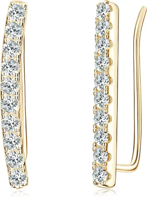 Moissanite Earring for Women Dainty Ear Climber Earrings 925 Sterling Silver Hypoallergenic Brilliant Round Cut Imitation- diamond Ear Cuffs Crawler Bar Earrings Jewelry Gifts