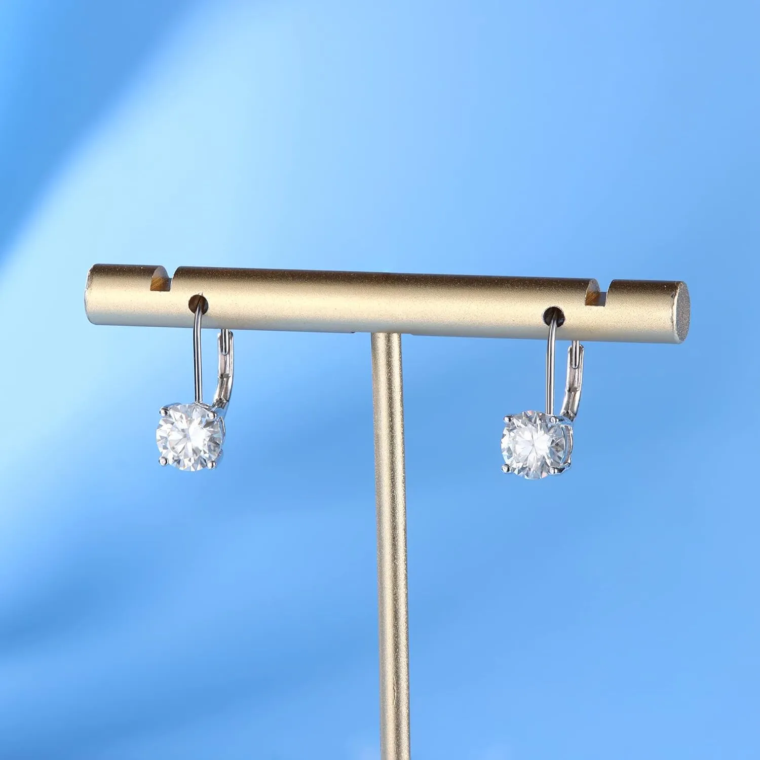 Moissanite Earrings,1.0ct-2.0ct D Color Brilliant Round Cut Lab Created Diamond Earrings 18K White Gold Plated Sterling Silver Dangle Earrings Moissanite Leverback Drop Earrings