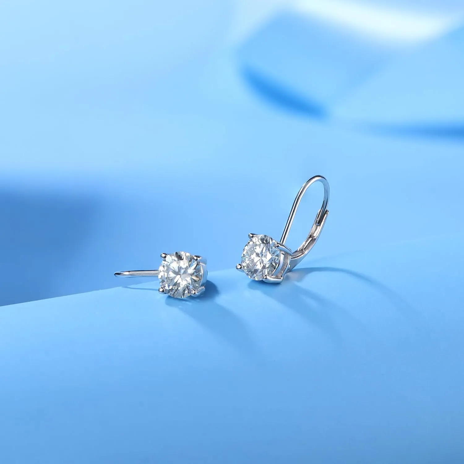 Moissanite Earrings,1.0ct-2.0ct D Color Brilliant Round Cut Lab Created Diamond Earrings 18K White Gold Plated Sterling Silver Dangle Earrings Moissanite Leverback Drop Earrings