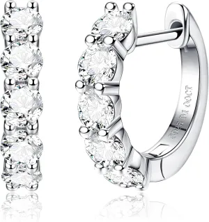 Moissanite Hoop Earrings,2.0ct D Color Brilliant Round Cut Earrings Sterling Silver Huggie Earring for Women Men