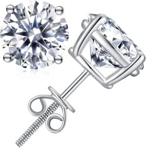 Moissanite Stud Earrings Hypoallergenic 925 Sterling Silver stud Earrings for Women Round Cut D Color VVS1 18K White Gold Plated Lab Created Moissanite Earrings for Women Men 0.3ct-2ct