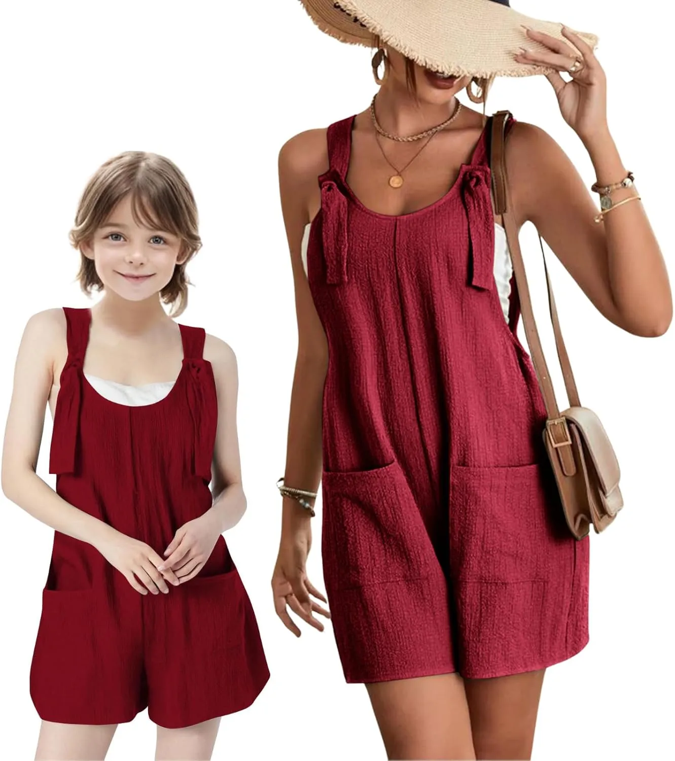 Mommy and Me Jumpuits Matching Outfits 2025 Sleeveless Adjustable Strap Loose Overalls Summer Cute Wide Leg Shorts Romper