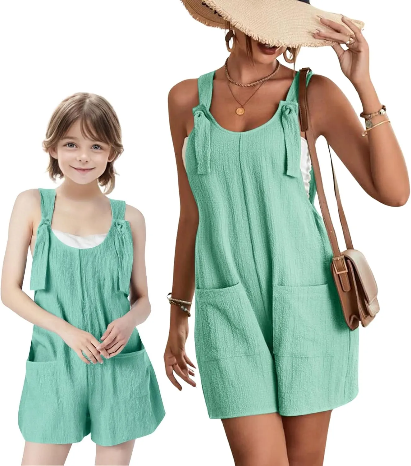 Mommy and Me Jumpuits Matching Outfits 2025 Sleeveless Adjustable Strap Loose Overalls Summer Cute Wide Leg Shorts Romper