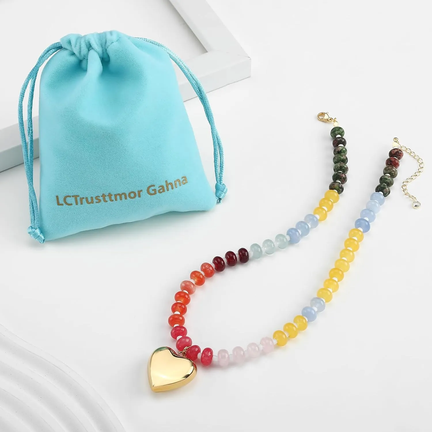 Moonrise Soul Beaded Necklace for Women, Natural Stone Colorful Gemstone Boho Choker 18K Gold Plated 100% Pure Handmade Jewelry Gifts for Her