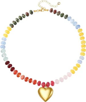 Moonrise Soul Beaded Necklace for Women, Natural Stone Colorful Gemstone Boho Choker 18K Gold Plated 100% Pure Handmade Jewelry Gifts for Her