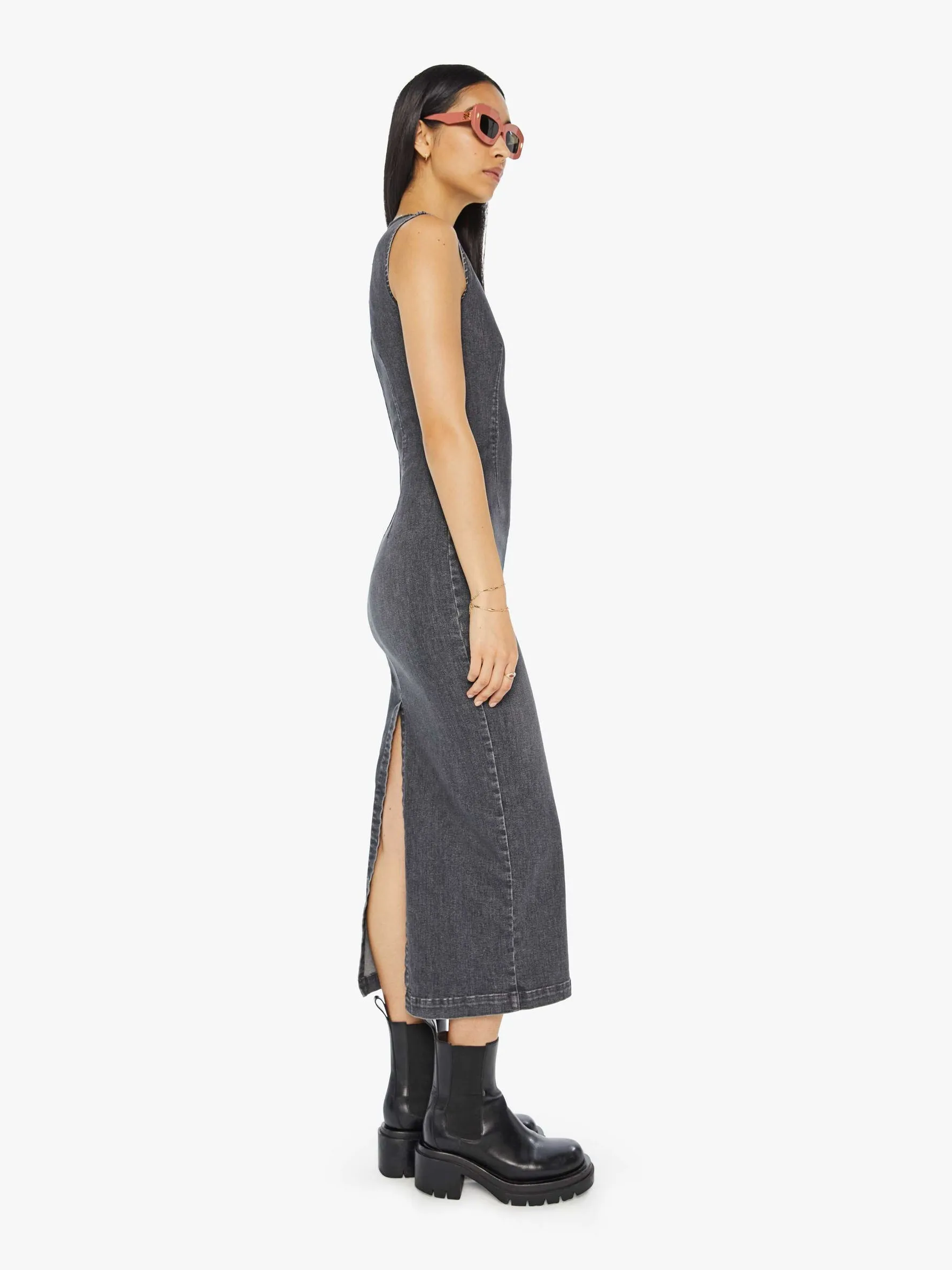 Mother - The Swerve Denim Dress in Up in Smoke