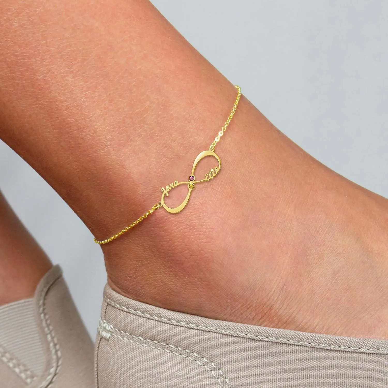 MOTICIUS Custom Bracelet Custom Ankle Bracelet Personalized Name Bracelets for Women Sterling Silver Anklet Layered Anklets Personalized Bracelets Beach Jewelry Dainty Gifts for Her Women (Infinite Silver)