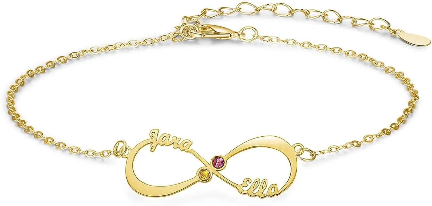 MOTICIUS Custom Bracelet Custom Ankle Bracelet Personalized Name Bracelets for Women Sterling Silver Anklet Layered Anklets Personalized Bracelets Beach Jewelry Dainty Gifts for Her Women (Infinite Silver)