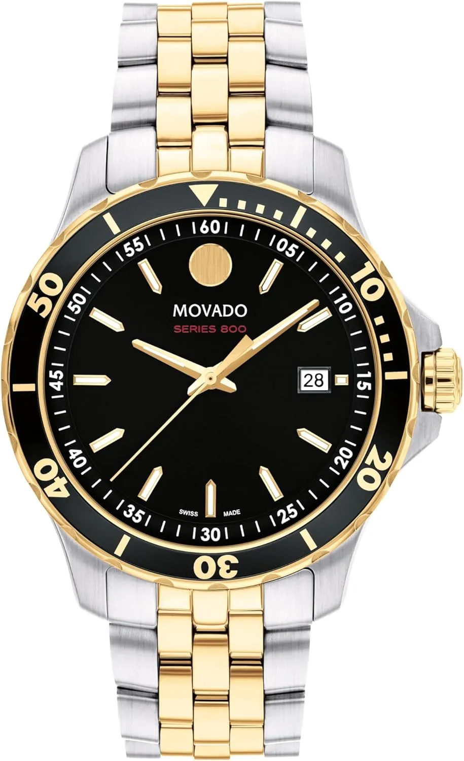 Movado Series 800 Men's Sport Watch - Swiss Quartz Movement, Stainless Steel Link Bracelet - 20 ATM Water Resistance - Luxury Fashion Timepiece for Him - Diver-Inspired - 40mm