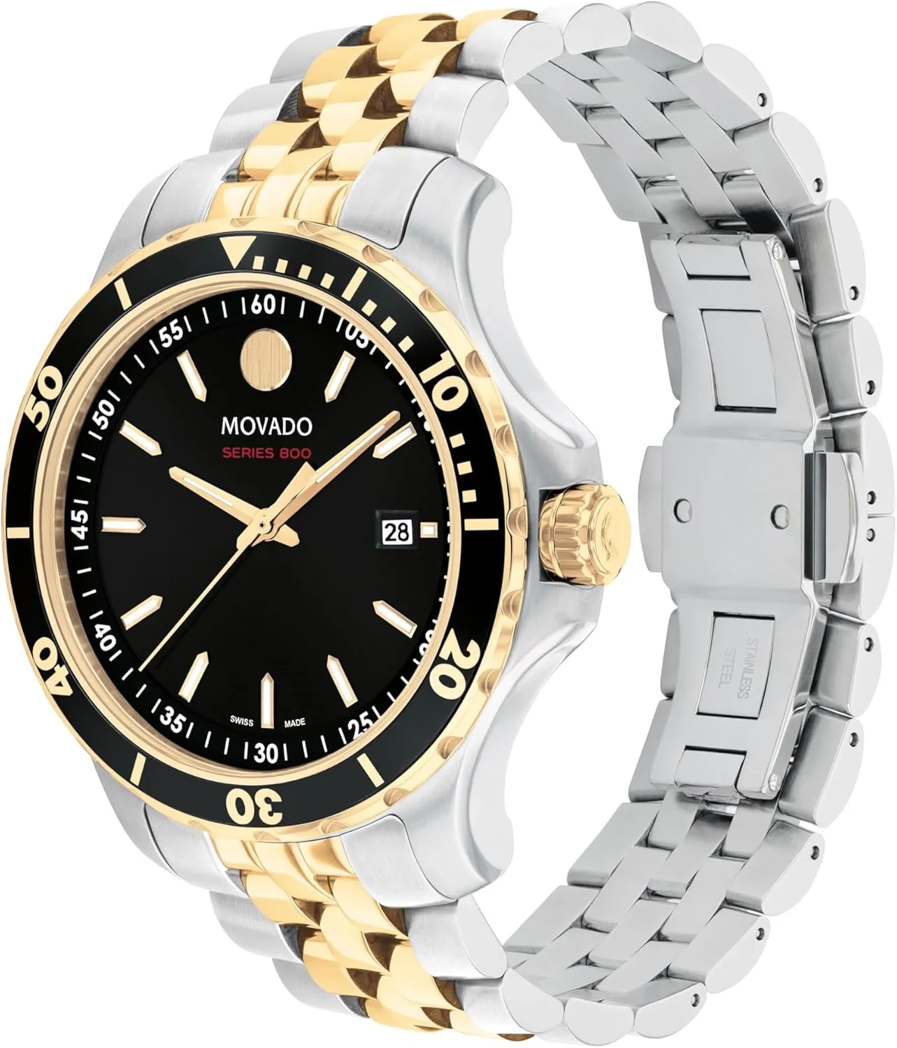 Movado Series 800 Men's Sport Watch - Swiss Quartz Movement, Stainless Steel Link Bracelet - 20 ATM Water Resistance - Luxury Fashion Timepiece for Him - Diver-Inspired - 40mm