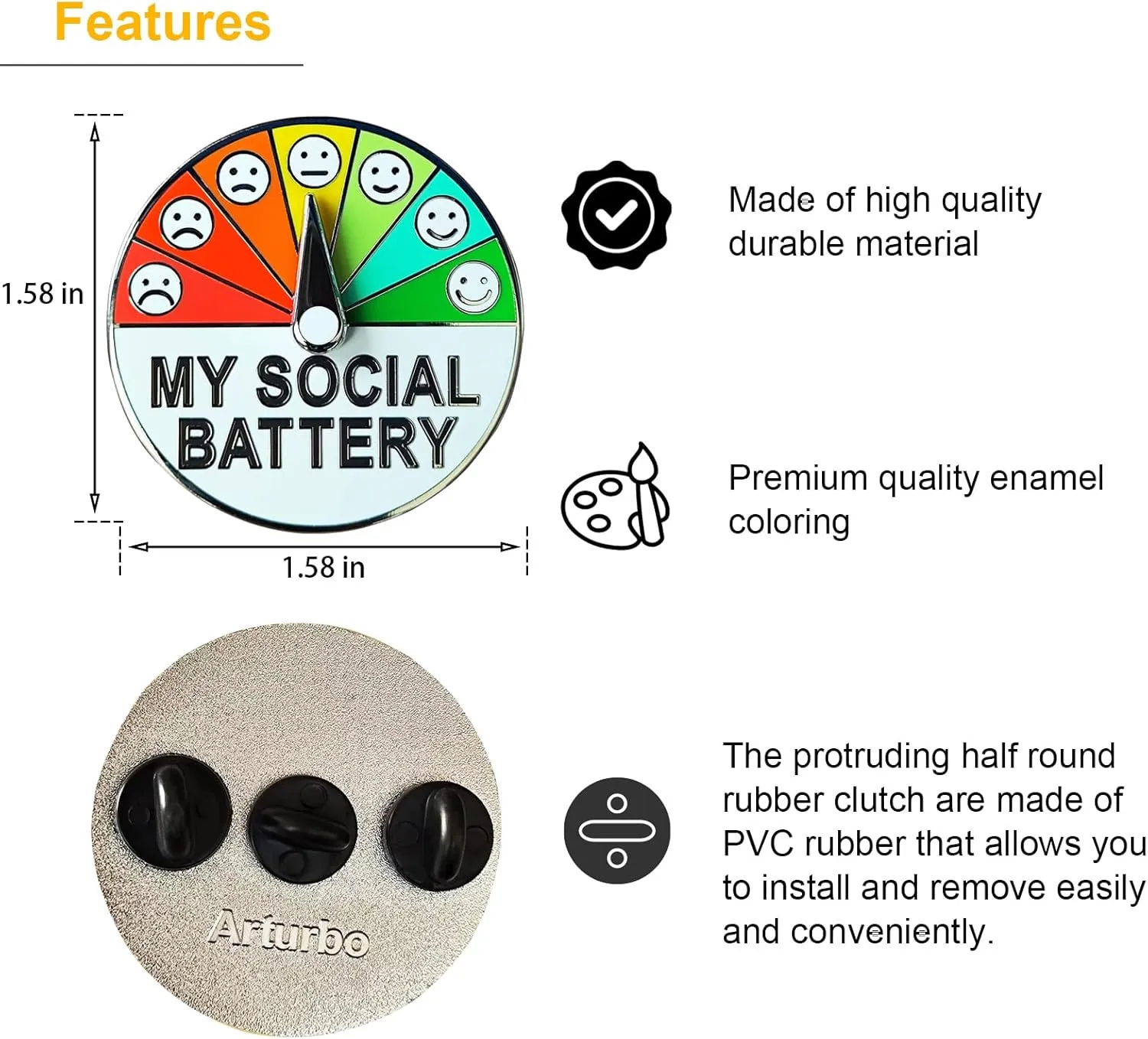 My Social Battery Pin,Creative Cool Introvert Fun Enamel Emotional Mood Lapel Pins Badges Brooch for Bags Backpacks Hats Gifts Decoration