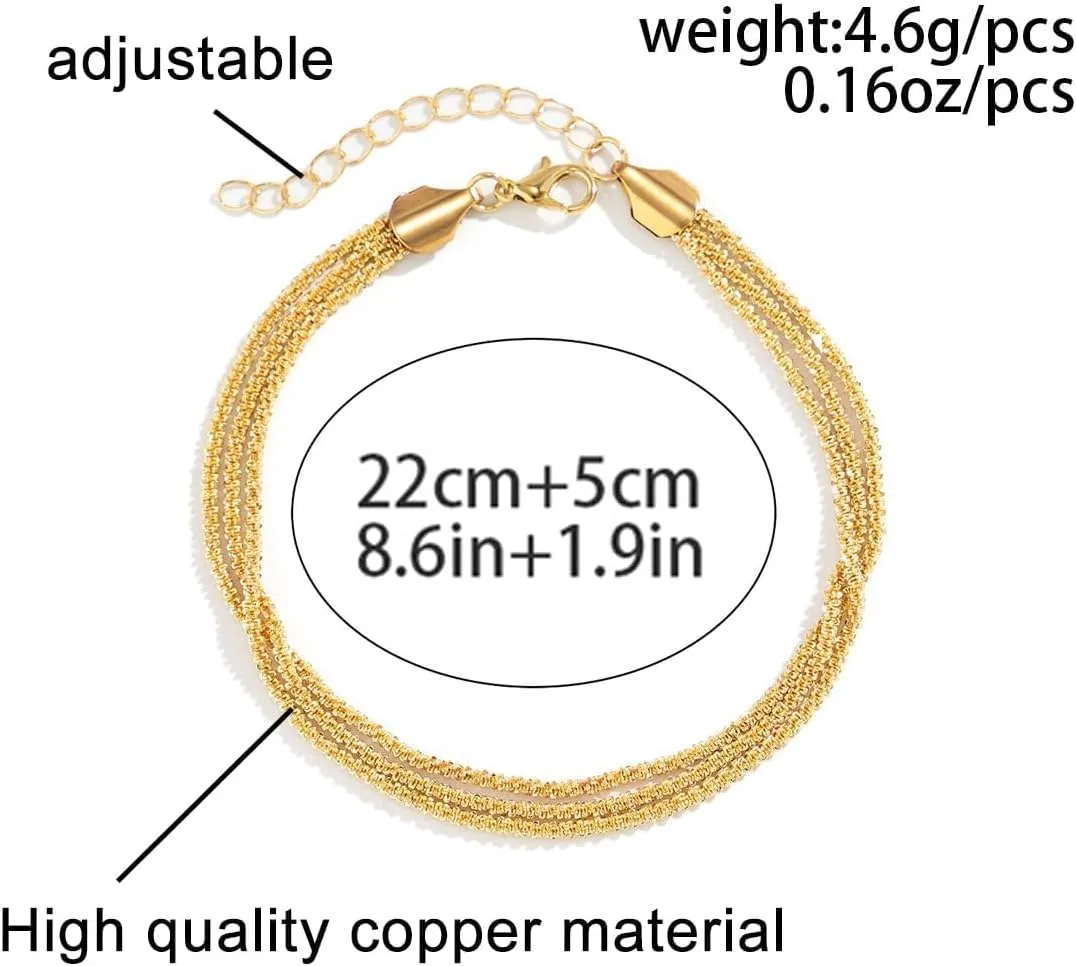 Nanafast Women's Ankle Bracelets, Sparkling Multi-layer Anklet Bracelets for Women, Adjustable Shiny Gold/Silver Anklets for Women, Beach Cute Anklets Jewelry for Summer