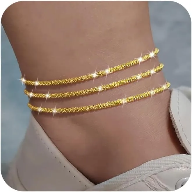 Nanafast Women's Ankle Bracelets, Sparkling Multi-layer Anklet Bracelets for Women, Adjustable Shiny Gold/Silver Anklets for Women, Beach Cute Anklets Jewelry for Summer