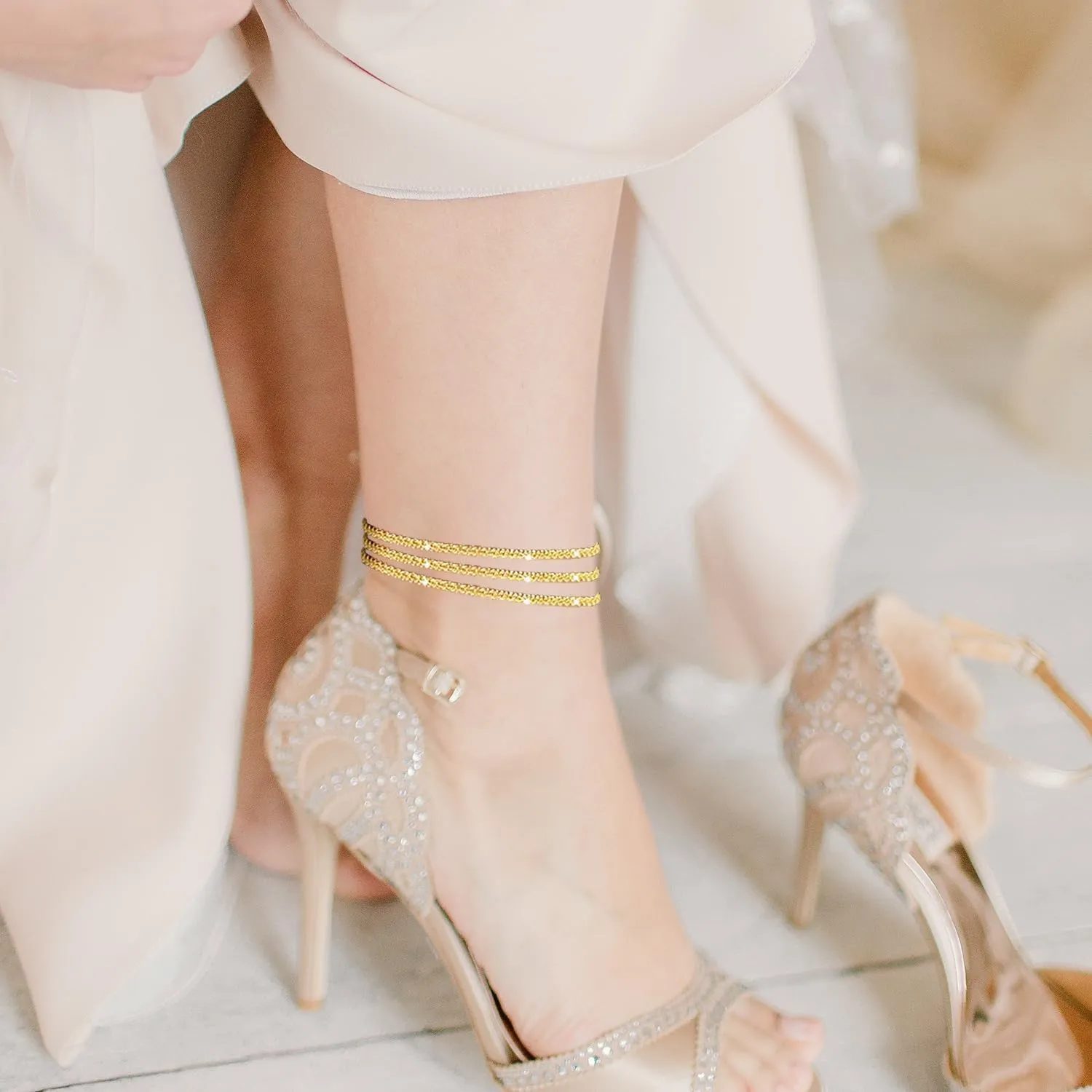 Nanafast Women's Ankle Bracelets, Sparkling Multi-layer Anklet Bracelets for Women, Adjustable Shiny Gold/Silver Anklets for Women, Beach Cute Anklets Jewelry for Summer